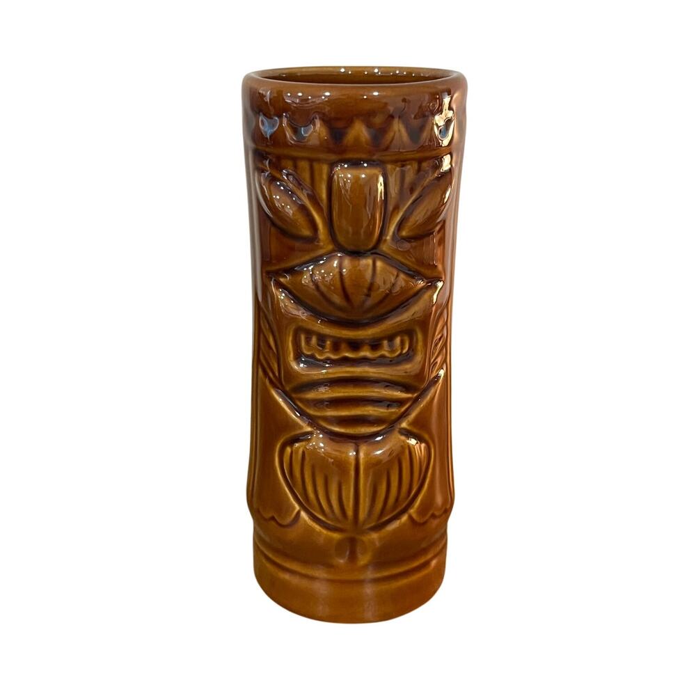 Vintage Brown Tiki Mug‎ Ceramic Barware Polynesian Luau Cocktail Glass